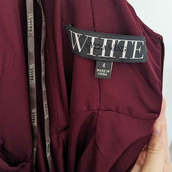 Vera Wang WHITE V-Neck Wrapped Bodice Dress Wine 4 - Picture 4 of 6